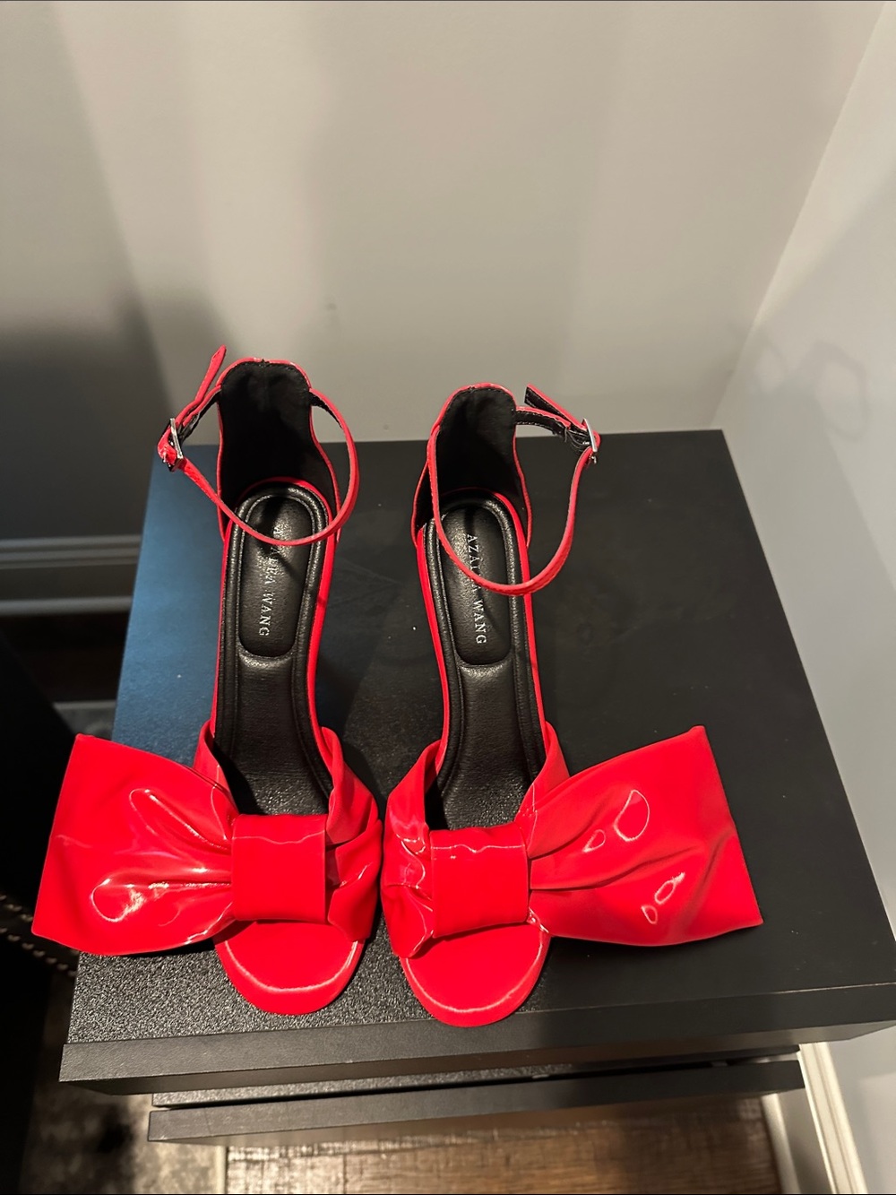 Azalea Wang Red Patent Knot Front Ankle-Strap Heels - Picture 3 of 5